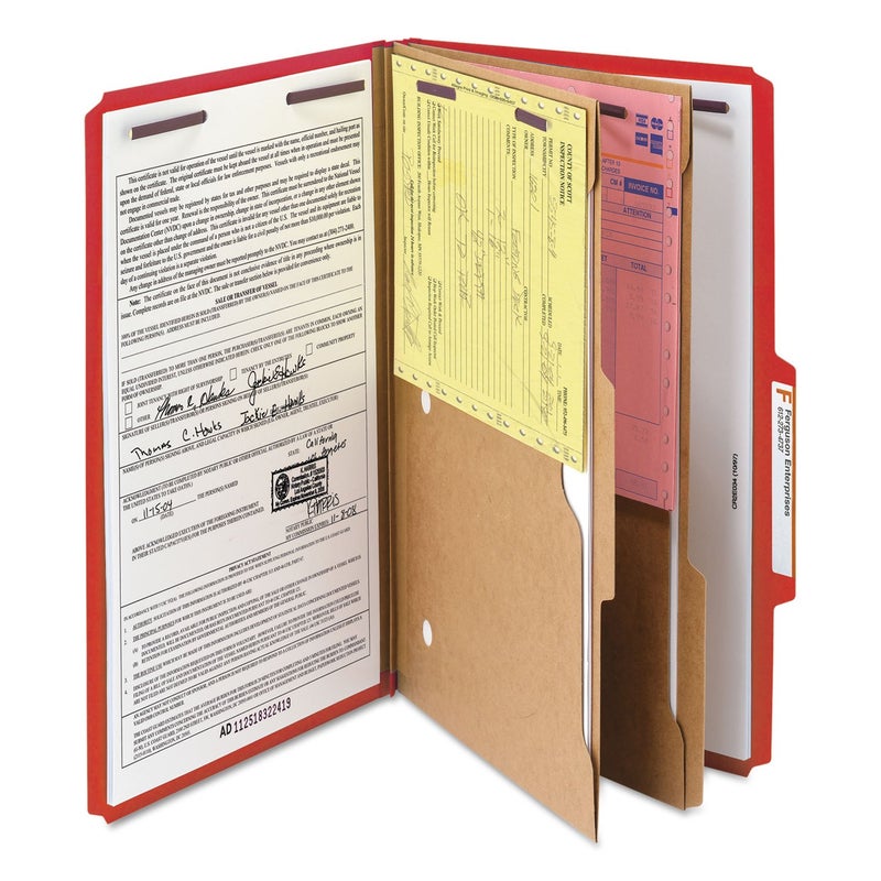 Smead Pressboard Classification File Folder with SafeSHIELD Fasteners, 2 Pocket Dividers, 2" Expansion, Legal Size, Bright Red, 10 per Box (19082) - Image 4